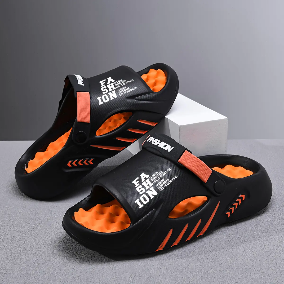 Men's Cloud Slides Slipper - Fashion Footwear with Sport Strap, Non-Slip Thick Sole Shoe for Gym, Beach, Foot Care Slippers, Indoor Slipper