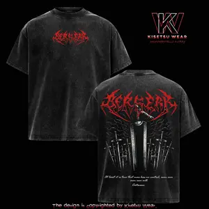 Guts Gym Pump Cover T-Shirt – Berserk Vintage Washed Inspired Tee, Dark Fantasy Sword Anime Graphic Shirt, Oversized Anime Streetwear Apparel, Soft Cotton Casual Unisex Top, Gift for Berserk Fans