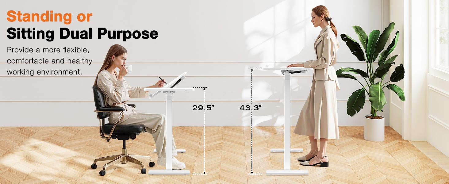 Overbed Bedside Table with Wheels, Mobile Standing Stand Up Rolling Laptop PC, Adjustable Height Tray, Side Computer Workstation for Home Use