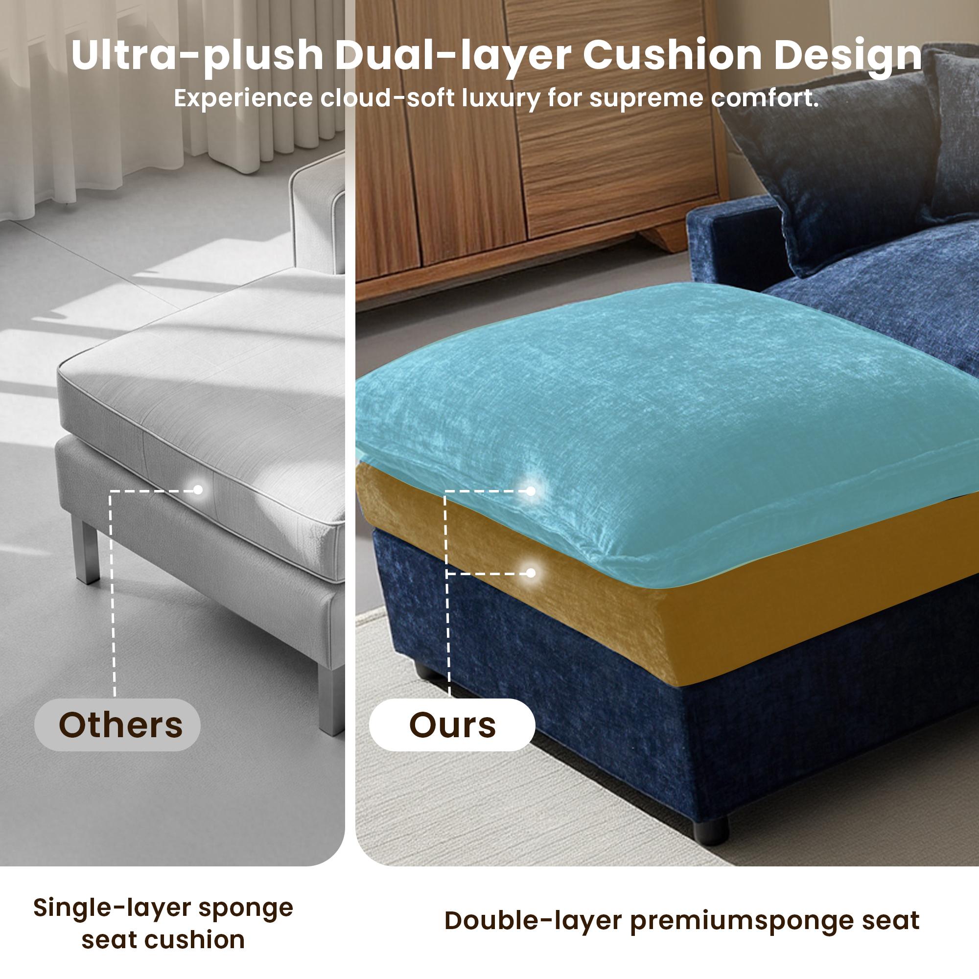 【2/3 Packages Shipping】Ovios 143" U-Shaped Modular Sectional Sofa with 2 Ottomans, Comfy Chenille Cloud Couch, Deep Seat Sofa Bed with 5 Pillows for Living Room, Bedroom & Apartment