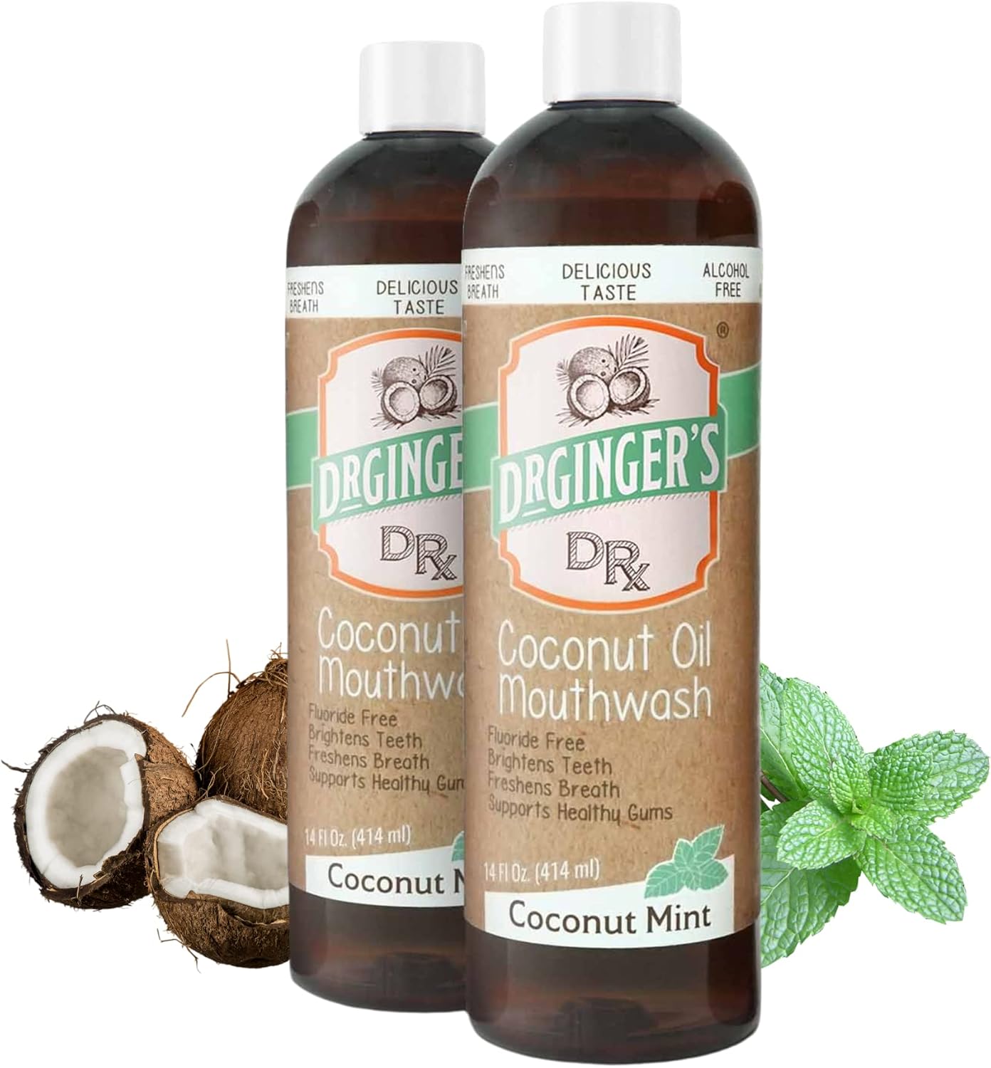 Dr Ginger's Mouthwash 2 Pack - Coconut Mint, Oil Pulling Mouthwash for Whitening Teeth, Freshes Breath & Reduces Teeth and Gum Sensitivity Oral Gentle