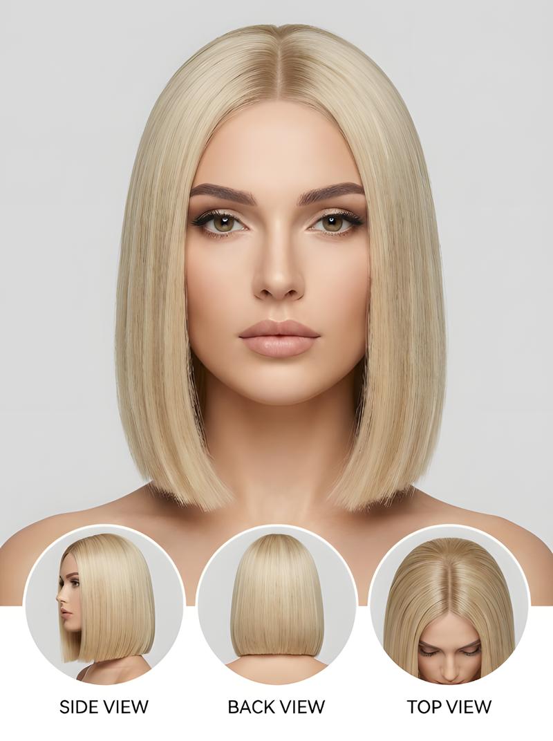 WearNGO 14 Inch Straight Clip in Hair Extensions 4 Pcs Set, 135g Super Thick Synthetic Hairpieces with Lace Weft, Double Weft Heat Resistant Natural Hair for Women (Multiple Colors)