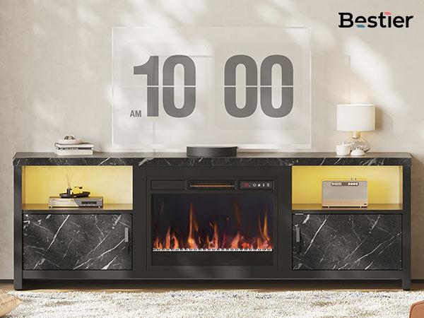 Bestier 71" Fireplace TV Stand for TVs up to 75" LED Entertainment Center with 23" Remote Control Electric Fireplace