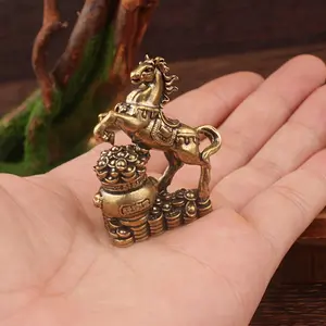 Brass Chinese Zodiac Lucky Horse Statue, Feng Shui Ornament for Home & Office Desktop Decoration