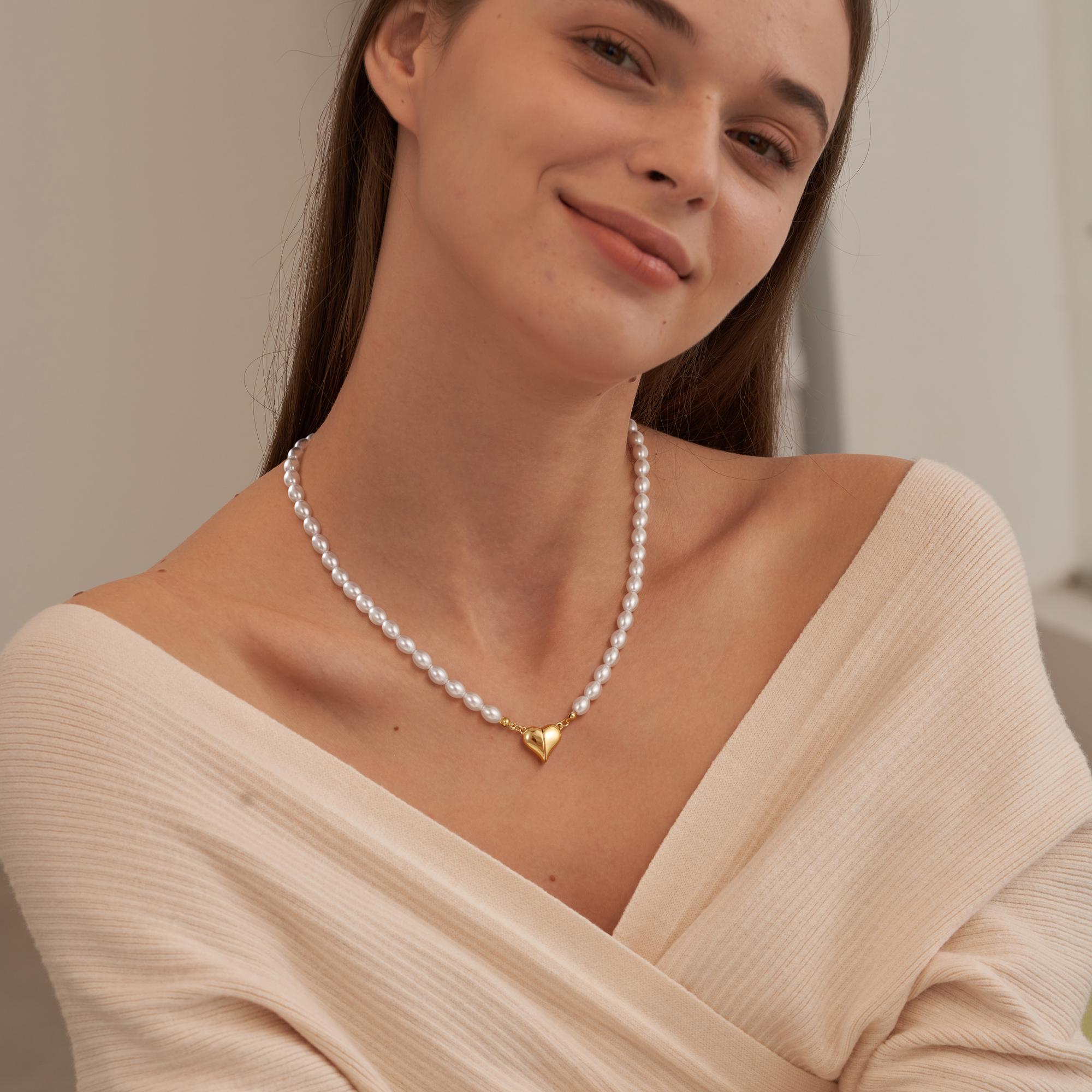 Tewiky Gold Irregular Cross Pearl Pendant Necklace for Women, OT Toggle Clasp Round Box Chain Necklace For Black Friday Christmas