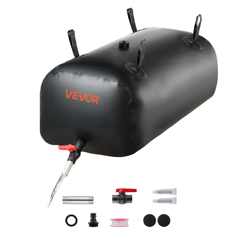 VEVOR Collapsible Water Storage Bladder, 30 Gal Double Layer PVC Tank, 1000D Wear-Resistant Tear-Resist Inner, Leakproof Portable Camping Accessories, Easy to Store Emergency Use Gear for Garden Irrigation, Black