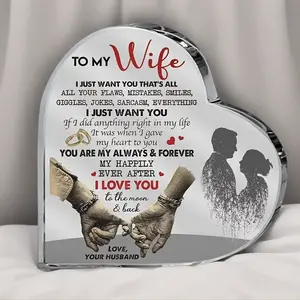 Heart Shaped Acrylic Desktop Plaque, Creative To My Wife Ornament, Romantic Gift for Wife, Home Decor, Novelty Desk Decor,Valentine's Day gift