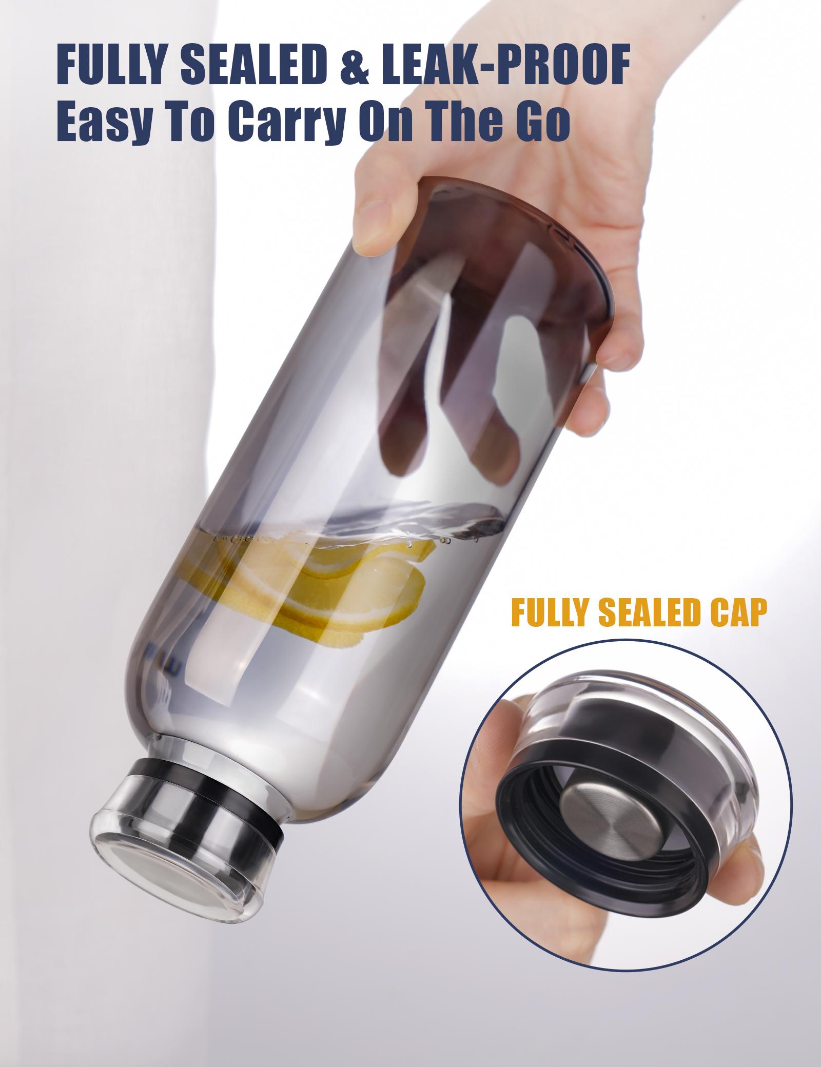 NiHome 25oz/750ml Clear Glass Water Bottle with 2 Caps & Stainless-Steel Straw, High Borosilicate Glass Drinkware Portable Tumbler Mug cup  lids