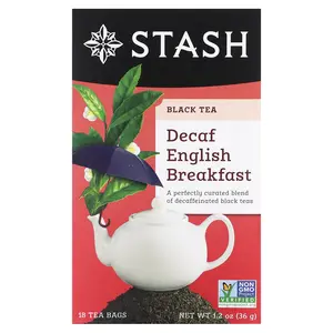 Stash Tea Black Tea, Decaf English Breakfast, 18 Tea Bags, 1.2 oz (36 g)