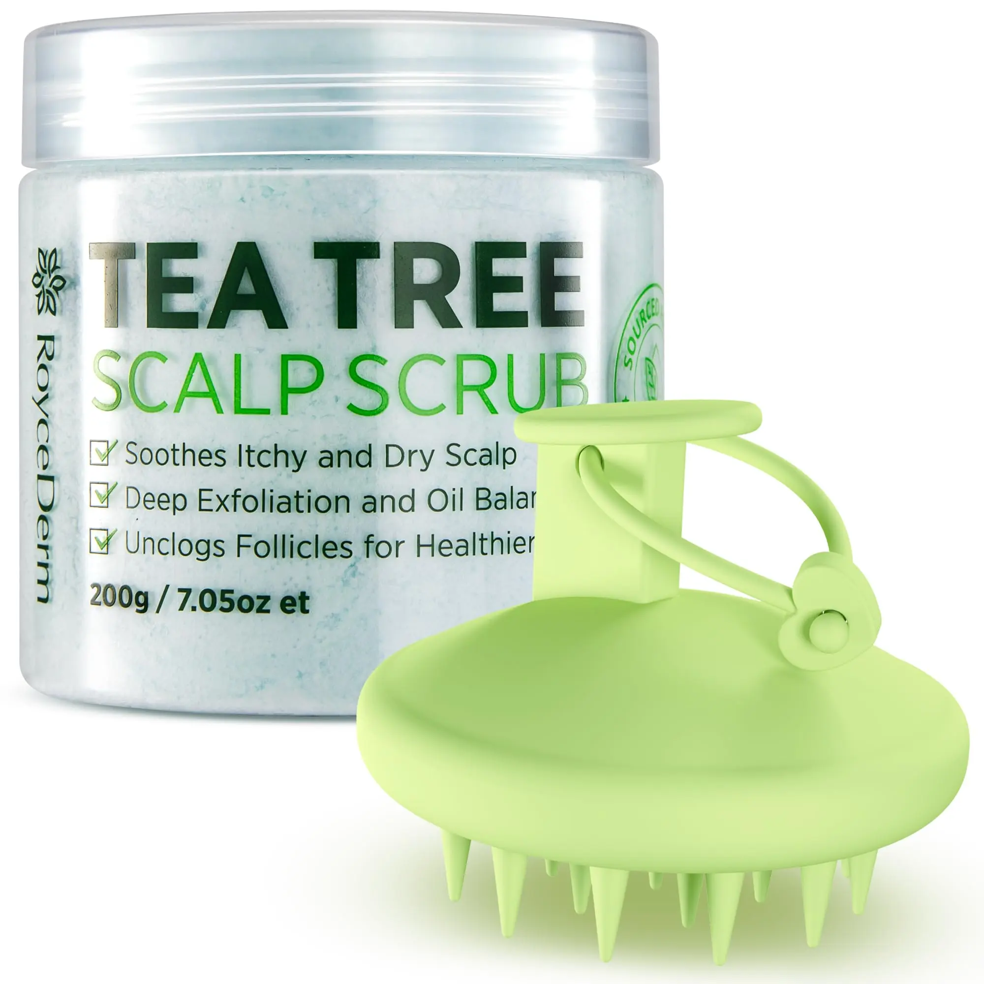 Roycederm Tea Tree Scalp Scrub - 7oz Haircare Treatment for Adults, Soothing Itchy Relief, Cleansing Dandruff & Buildup Exfoliator, Moisturizing Plant-Based Gentle Cleanser with Shea Oil for All Hair Types Daily Scalp Care Routine