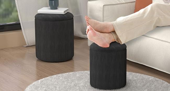 Round Ottoman Vanity Stool with Storage Set of 2, Beige Velvet Round Ottoman with Storage, Multifunctional Round Storage Ottoman Foot Rest, Storage Ottoman Round with Storage for Living Room Round Ottoman Vanity Stool with Storage Set of 2, Beige Velvet Round Ottoman with Storage, Multifunctional Round Storage Ottoman Foot Rest, Storage Ottoman Round with Storage for Living Room