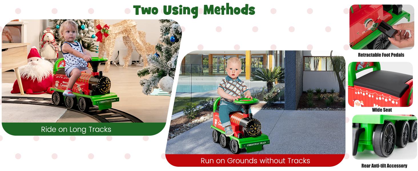Costzon 6V Electric Ride on Train with 16 Track Pieces, Toddler Ride-on Train Set with Flashing Light, Storage Seat & Anti-tilt Device,Playable Without Tracks, Gift for Boys Girls,Christmas Festival Gift Black Friday Cyber Monday