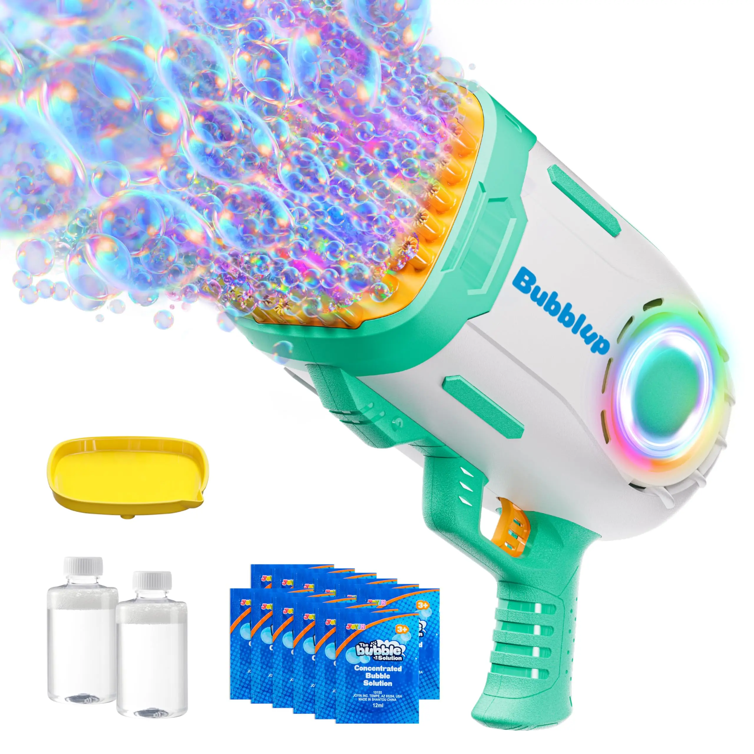 Play-Act 69 Holes Bubble Machine Guns Toys, Bazooka Rocket Shape Bubble Gun for Kids Adults, Colored Lights Blaster Blower with Solution Outdoor, Summer Toys, Party Favors, Wedding, Birthday, Easter  DealsForYouDays