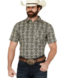 Gibson Trading Co Men's Queen Of Spades Medallion Print Short Sleeve Button-Down - Gmsu24w92-Tan