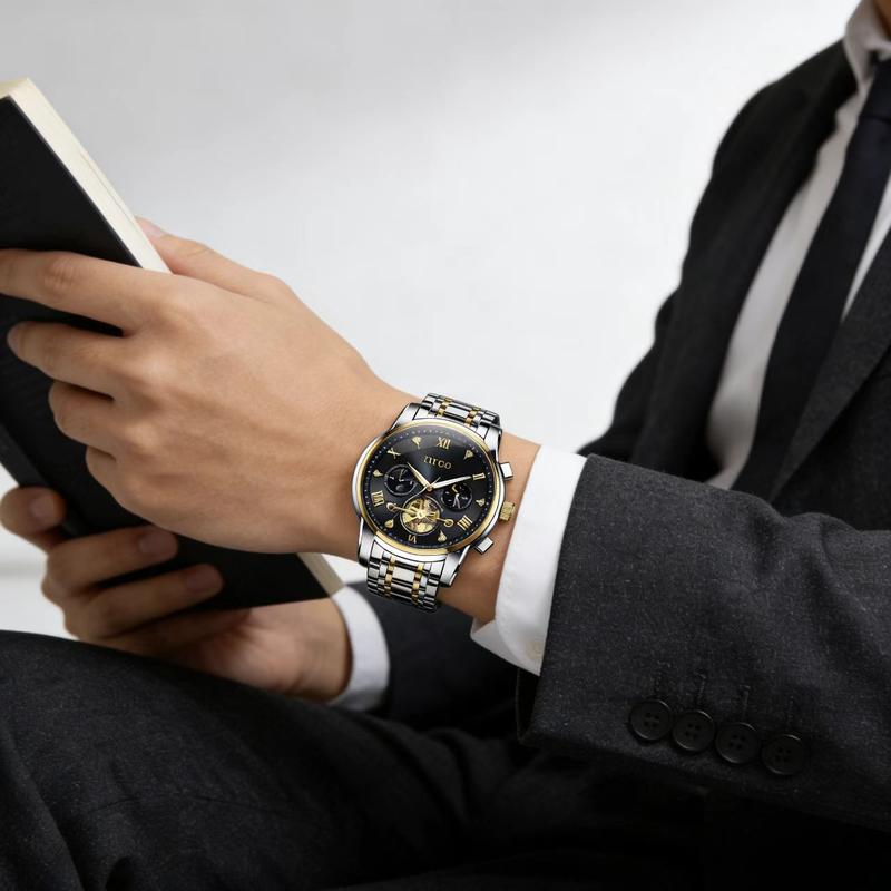 The top choice for boys! A 48mm large dial mechanical wristwatch, combining appearance quality with practicality, with luminous moon phase chronograph function! 40 meters of water resistance and fog protection, suitable for daily commuting. watch travel