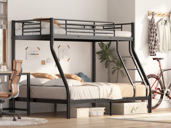 Twin Over Twin/Full Bunk Bed, Heavy Duty Metal Industrial Bunk Bed with Ladder and Guardrail for Teens/Adults, Space-Saving, No Box Spring Needed