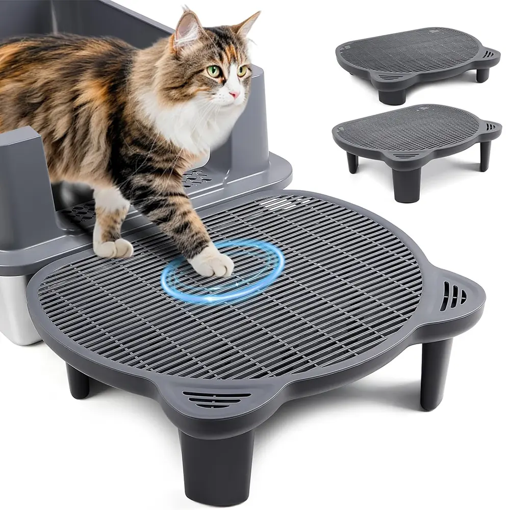 Adjustable Cat Ramp Litter Box Step Double Layer with Filter Function, Elevated Litter Box Ramp for Senior Cats Easy Cleaning Cat Litter Tray for Floor Indoor