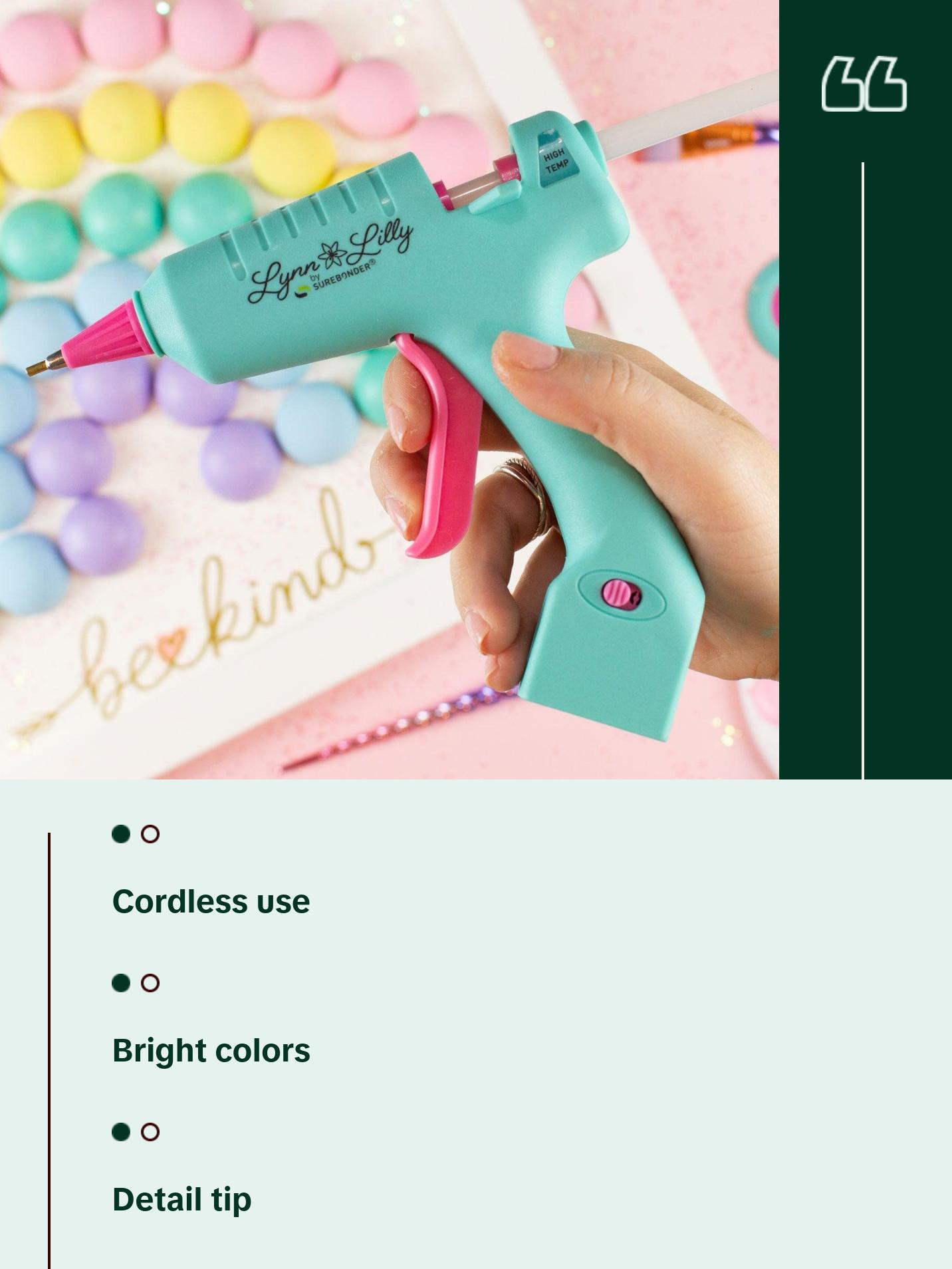 Surebonder x Lynn Lilly Edition Cordless/Corded Detail Tip Mini Glue Gun Kit with All Purpose, Color, Glitter, and Fabric Glue Sticks