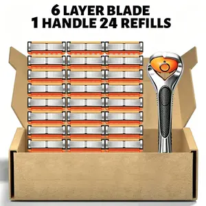 6-Layer Razor Kit for Men & Women, Includes 24/48 Sharp Replacement Blades & 1 Handle. Comfortable & smooth for daily shaving, ideal for head shaving and bikini trimming.