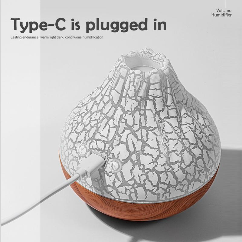 MUNBYN Volcano Air Humidifier 300ml Large Capacity Water Mist Aromatherapy Diffuser USB Desktop Humidifier with 7 Colorful Night Lights