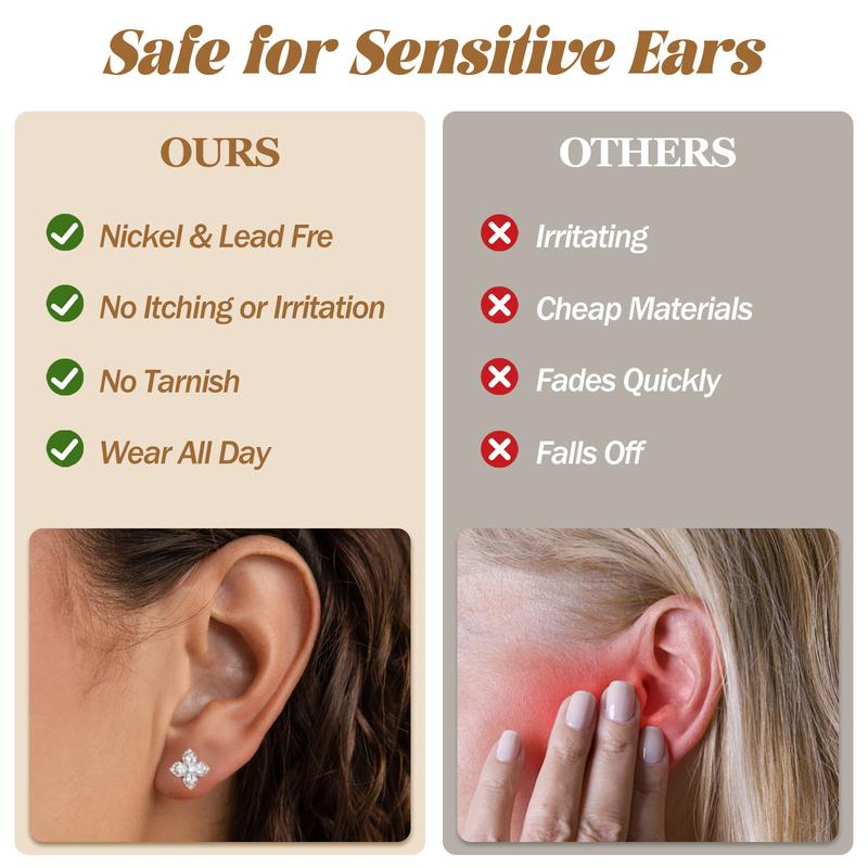 Turandoss Lucky 4-Leaf Clover Stud Earrings, 14K Gold Plated S925 CZ | Valentine’s Gift