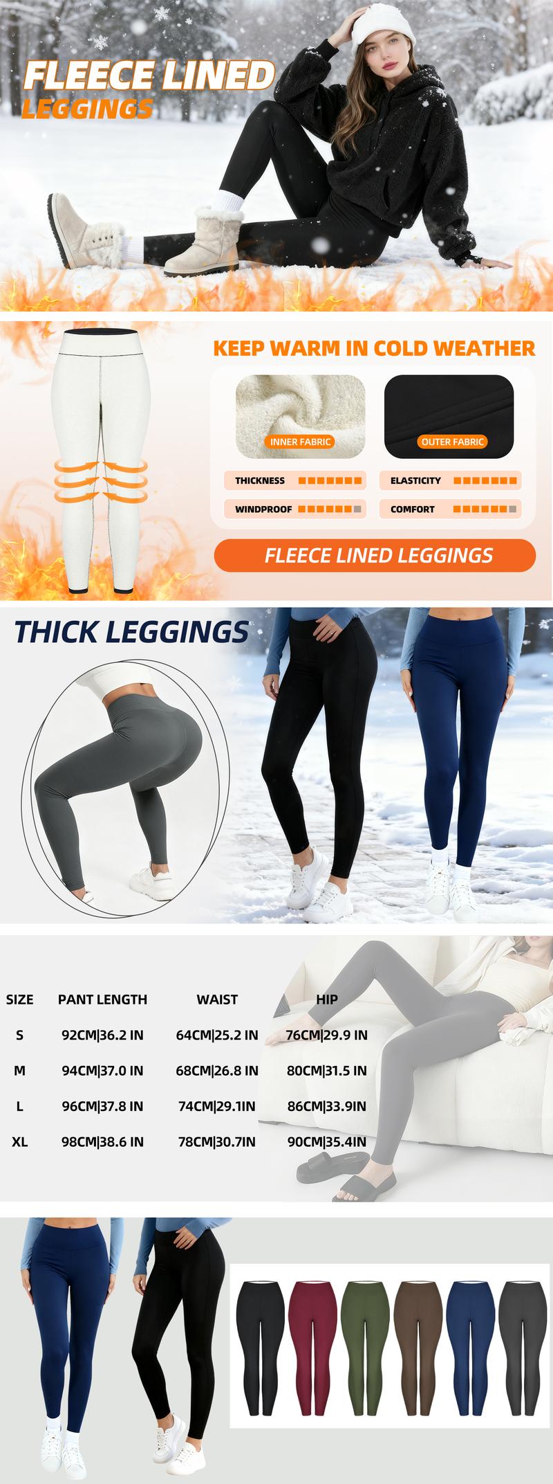 3 Pack Fleece Lined Leggings for Women Thick Thermal Velvet Pants - High Waisted Tummy Control, Super Soft Warm for Cold Winter