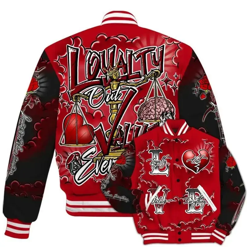 Bred Velvet 11s - Loyalty Wins Everything All Over Print Baseball Jacket Unisex Outfits, Baseball Style Jacket, Varsity Sportwear