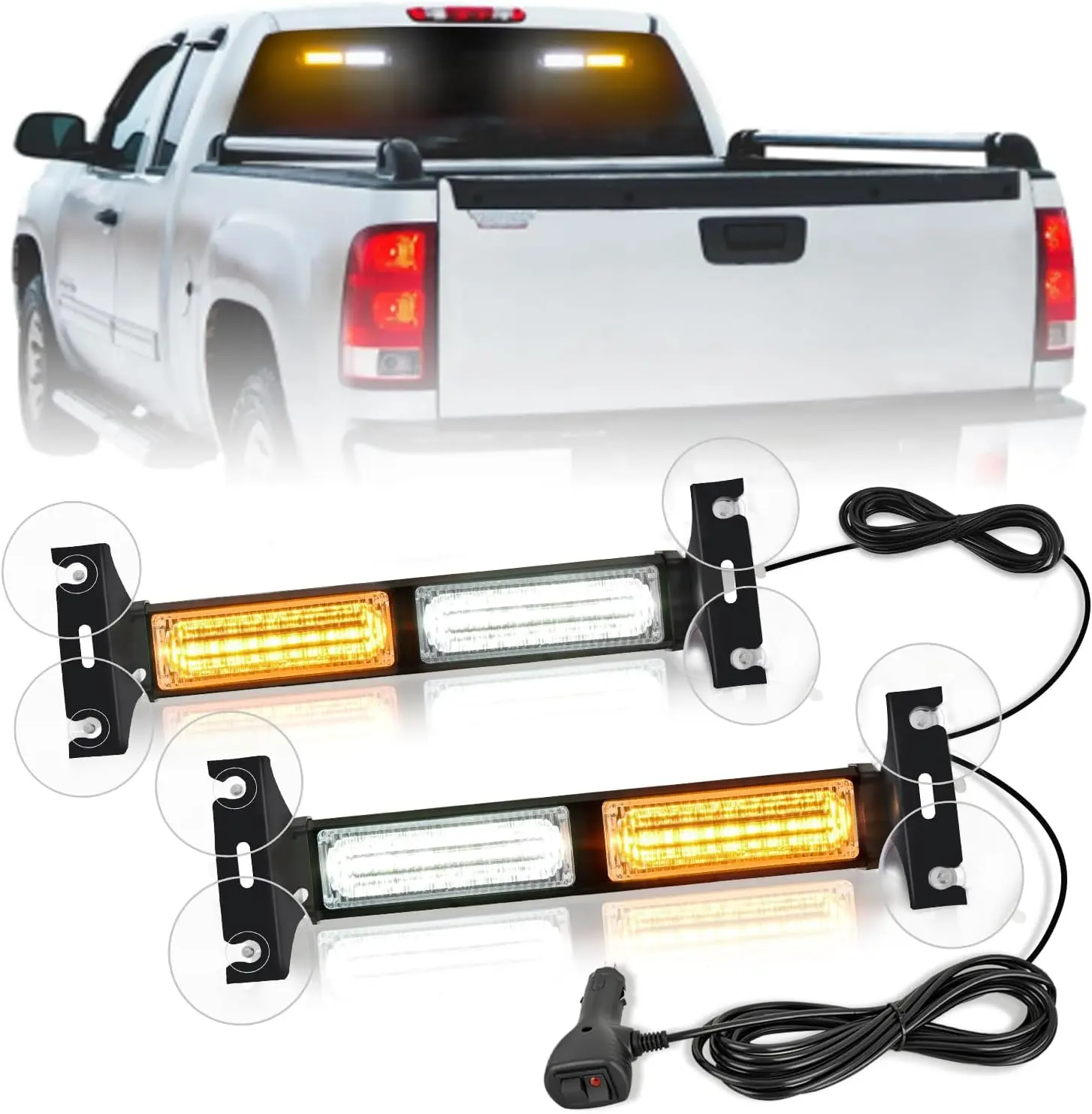 Nilight 40LED Amber White Strobe Traffic Advisor Light Bar with Suction Cups Dash Safety Working Flashing Lights Interior Front/Rear Windshield for Trucks Construction Vehicles, Truck Accessories, Semi Truck Accessories summervibes