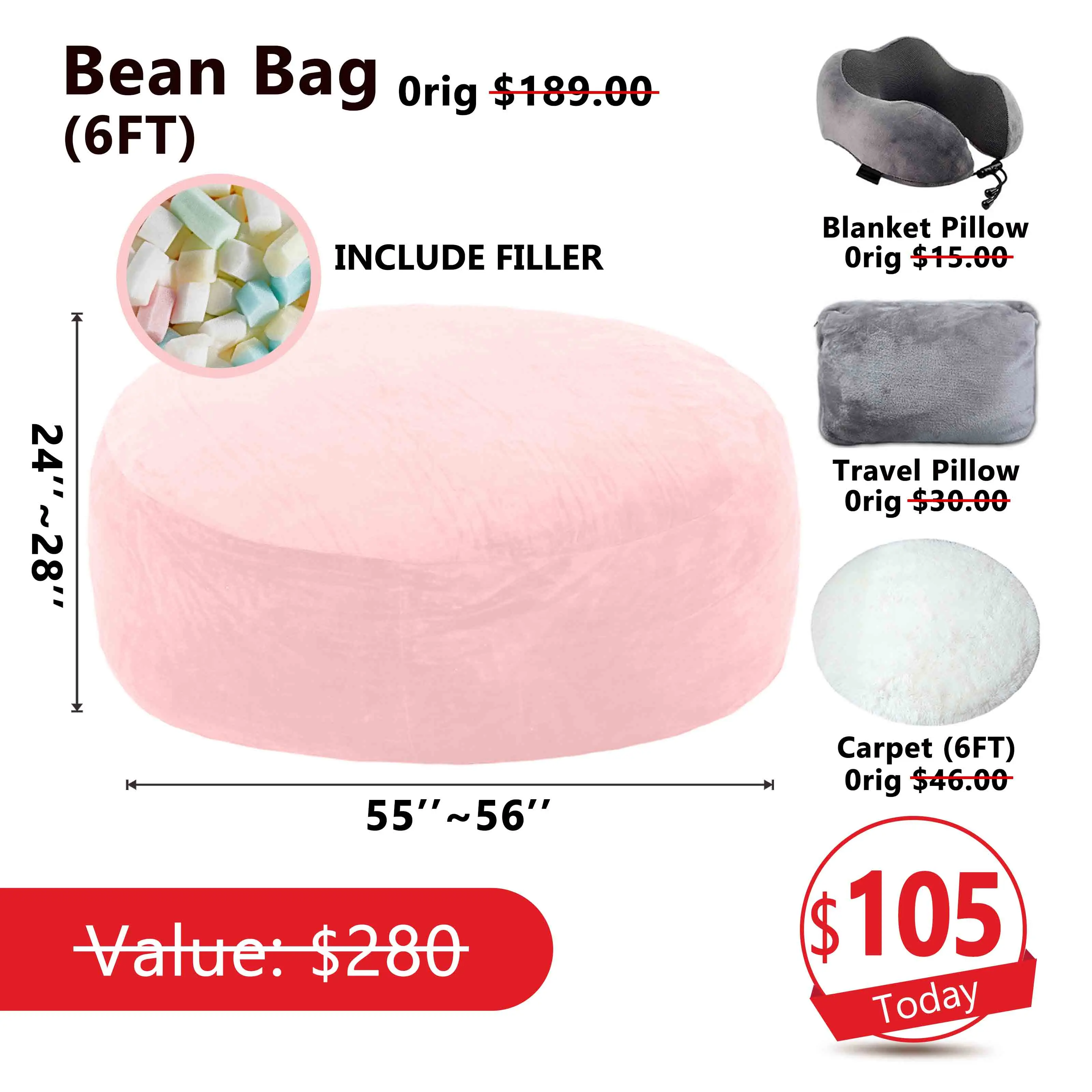 Jumbo Pink(Include Filler Upillow Blanket Carpet)