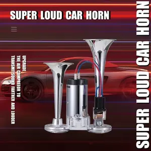 Universal 12V 130DB Super Loud Dual Trumpet Air Horn Kit with Compressor - Chrome Zinc Alloy for Car, Truck, SUV, RV, Boat & Motorcycle