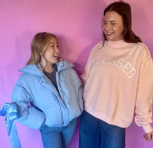 BLESSED' Embroidered Mockneck Sweatshirt