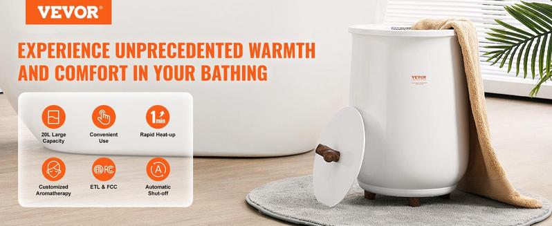 VEVOR Towel Warmer Bucket, TikTokShopBlackFriday, 20L Large Towel Warmer for Bathroom, Auto Shut Off Towel Heater with 4-Level Timer Fits up to Two 40"x70" Oversized Towels, Bathrobes, Blankets, ETL & FCC Certified