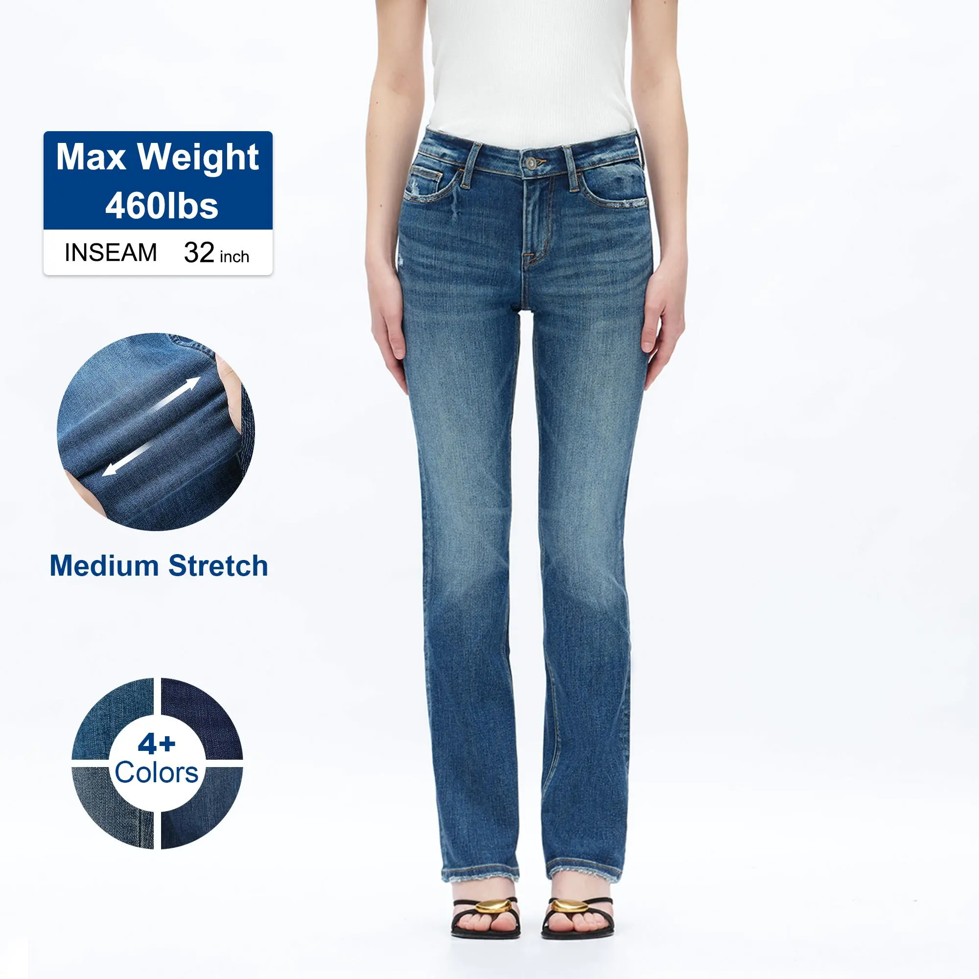Tummy Control BBL Size Mon Jeans Inclusive Medium Stretch Jeans Slimming Straight Leg Denim for Women, Comfortable Curvy Fit, Up to size 24W BBL Effect!