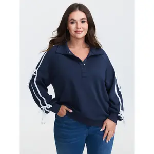 【Full Range of Motion】Bloomchic Supersoft Ribbon Detail Contrast Sweatshirt