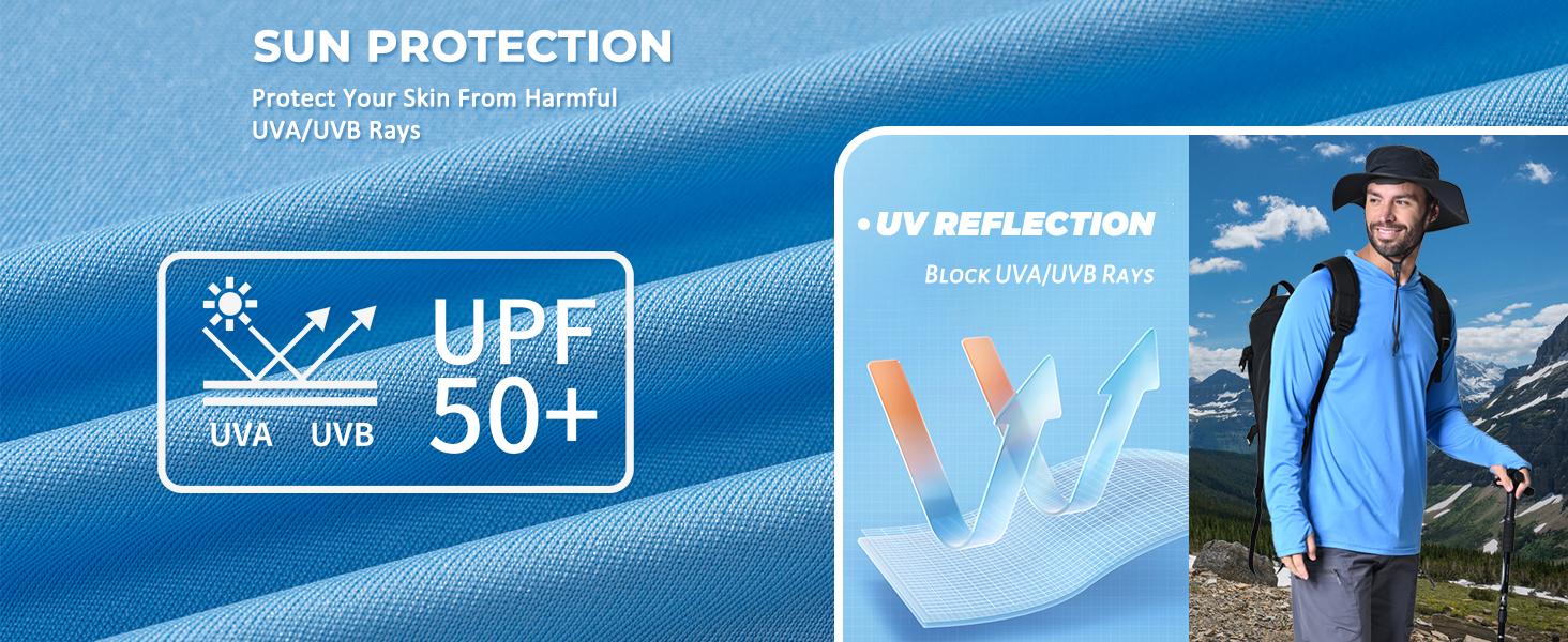 MAGCOMSEN Men's Hooded UPF 50+ Long Sleeve Shirts Quick Dry Athletic Fishing Shirts Rash Guards Outdoorfun