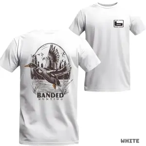 Duck Hunting 2 Sided T Shirt – Mallard Waterfowl Scene Graphic Tee With Banded Logo, Camo Style Outdoor Shirt, Perfect Gift For Hunting Lovers, Unisex Casual Graphic T-Shirts