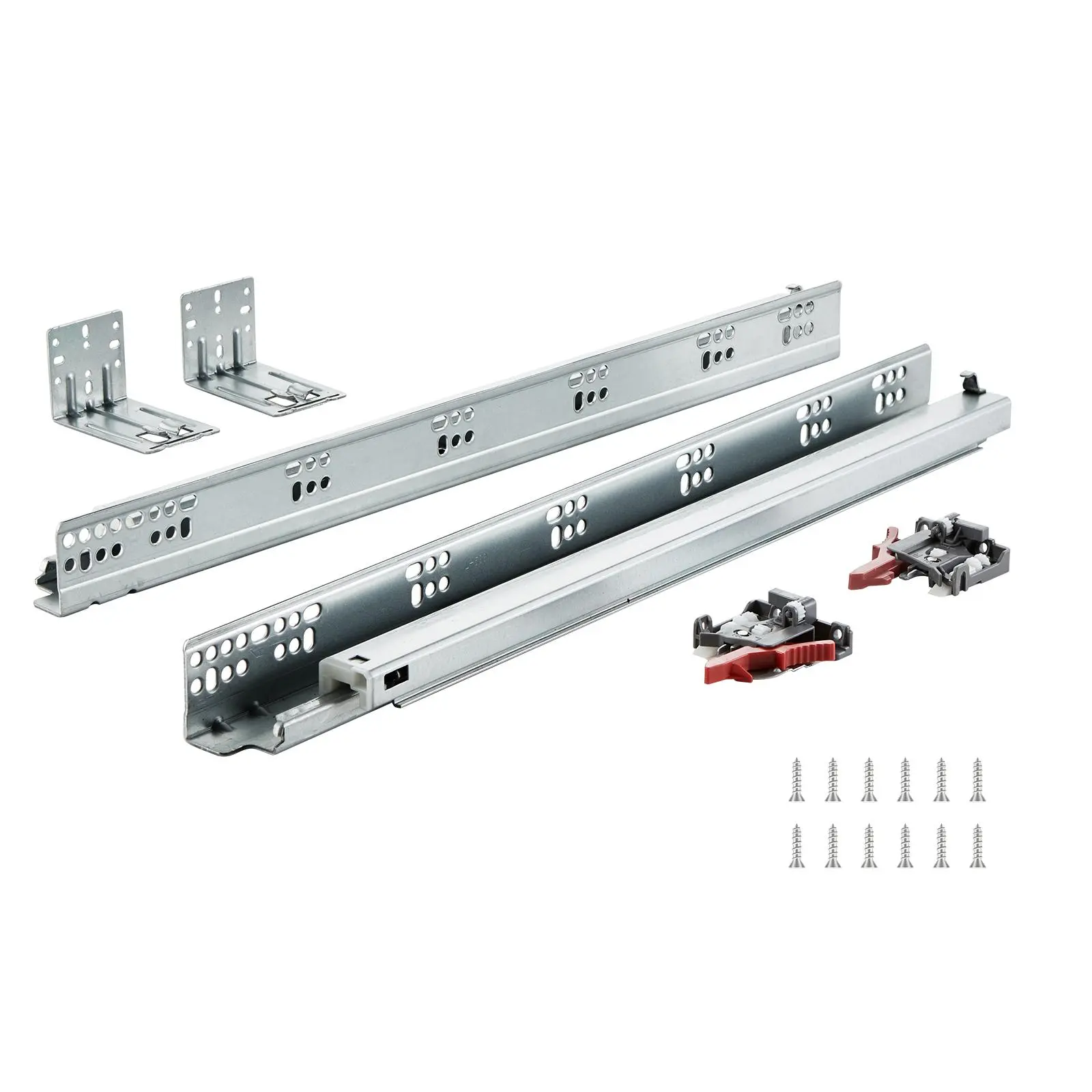 VEVOR 6 Pairs 21-Inch Side-Mount Drawer Slides - Heavy-Duty Galvanized Steel Tracks, Full Ball Bearings, Soft-Close Hardware, Locking Guides, 100lbs Load Capacity, Metal Plate for Drawer Assembly, 3-Stage Ext., 3 Universal Sizes (Father's Day Gift)