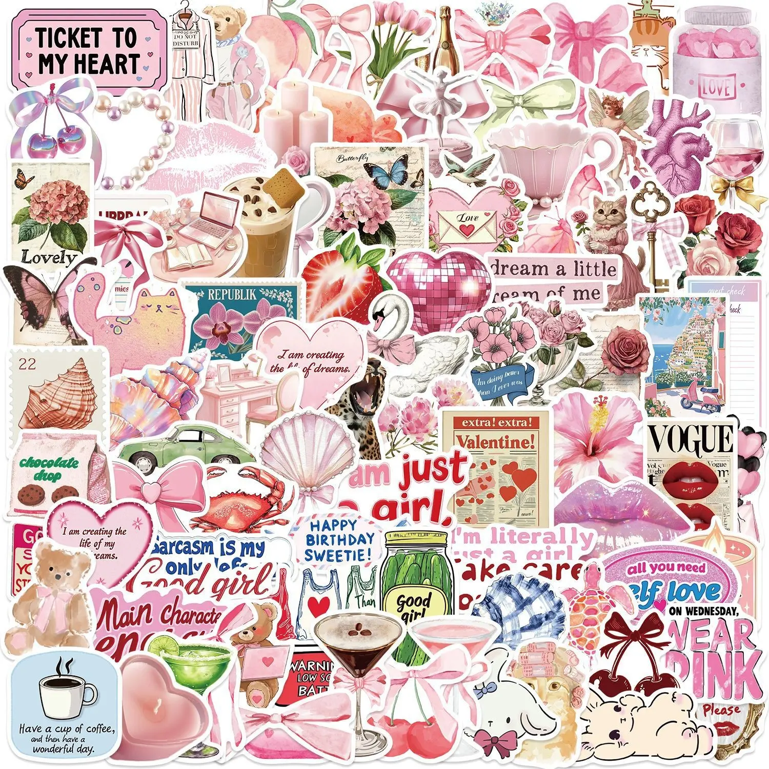 200 Cartoon Inspirational Aesthetic Girl Graffiti Decorative Stickers, Sticker Set, Sticker Packs, Decorative Decal, Stickers For Scrapbooking, Waterproof Luggage Guitar Stickers, Printed Design, No Ca Prop 65