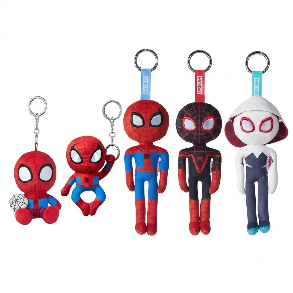 [Back to school] Marvel Spider-Man Plush Toy Keychain, Chibi Style Soft Plush with Web-Shooting Design, Collectible Backpack Charm, Gift for Kids & Adults, Plush Toy Keychains