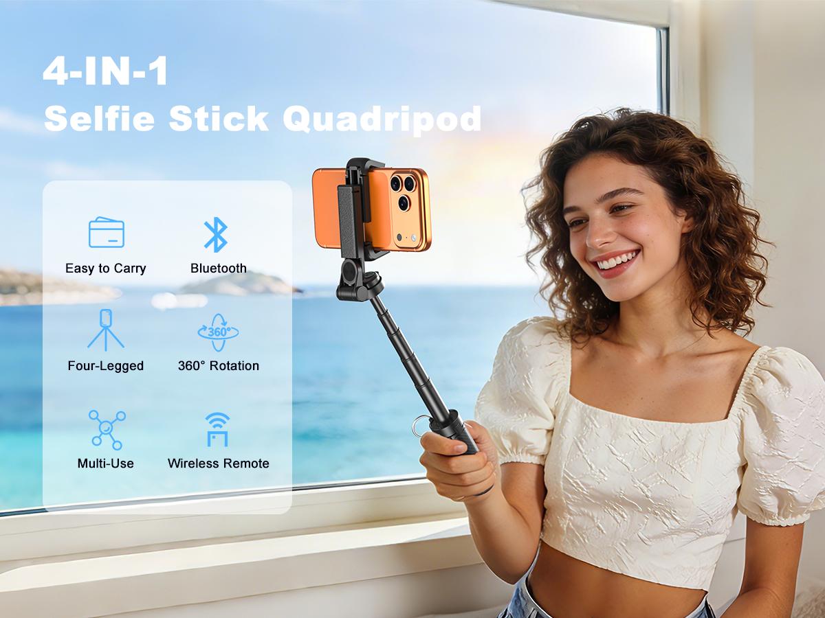2026 Mini Size 4-in-1 Multifunctional Selfie Stick – 360°Rotation, Compact & Stylish, with Wireless Bluetooth Control, Phone Holder for Selfies/Video Recording/Vlogging, Compatible with Most Phone Models ,Maxinum Extend to 15.75 inches