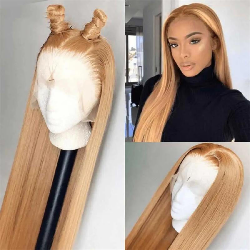 Hot Star 27# Honey Blonde Colored Red Color 613# Blonde Color 99J Burgundy Color Ginger Color and P4/27 Highlight Color Human Hair Frontal Wigs Straight 180% 13x6 HD Transparent Lace Front Human Hair Wigs For Women