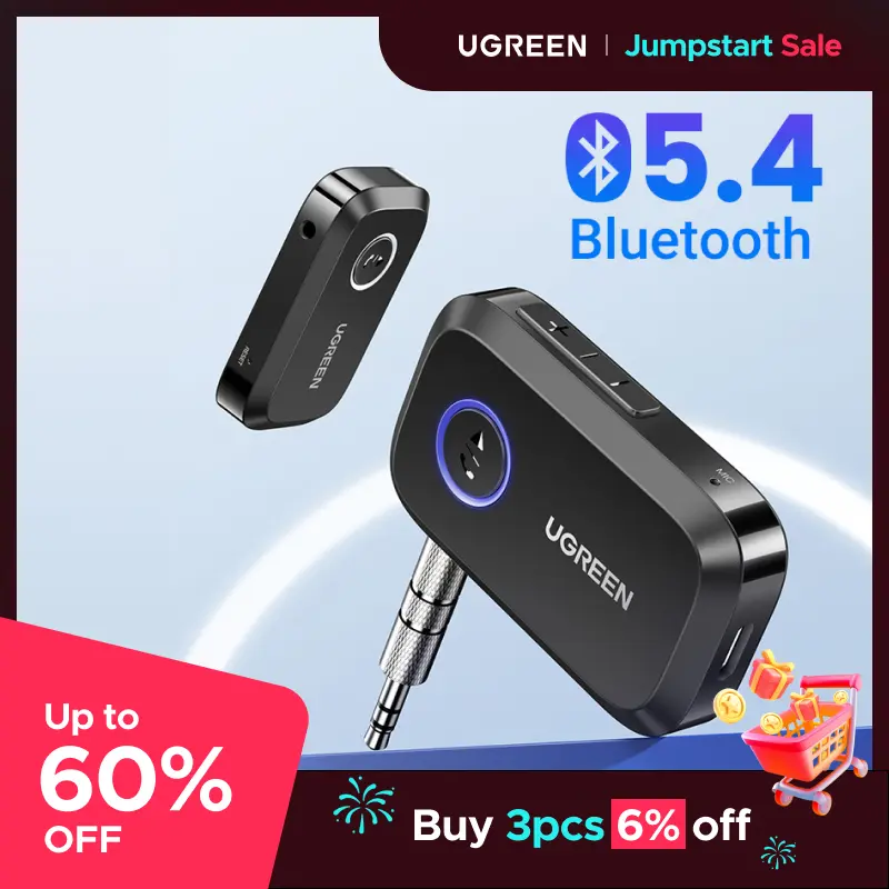 UGREEN 5.4 Aux Bluetooth Adapter for Car, Wireless FM Transmitter, 3.5mm aux Audio Receiver for Home Stereo/Wired Speaker, 15H Battery Life Car Accessories, Bluetoothtransmitter, Automotive,TikTokShopBlackFriday ,TikTokShopJumpstartSale 