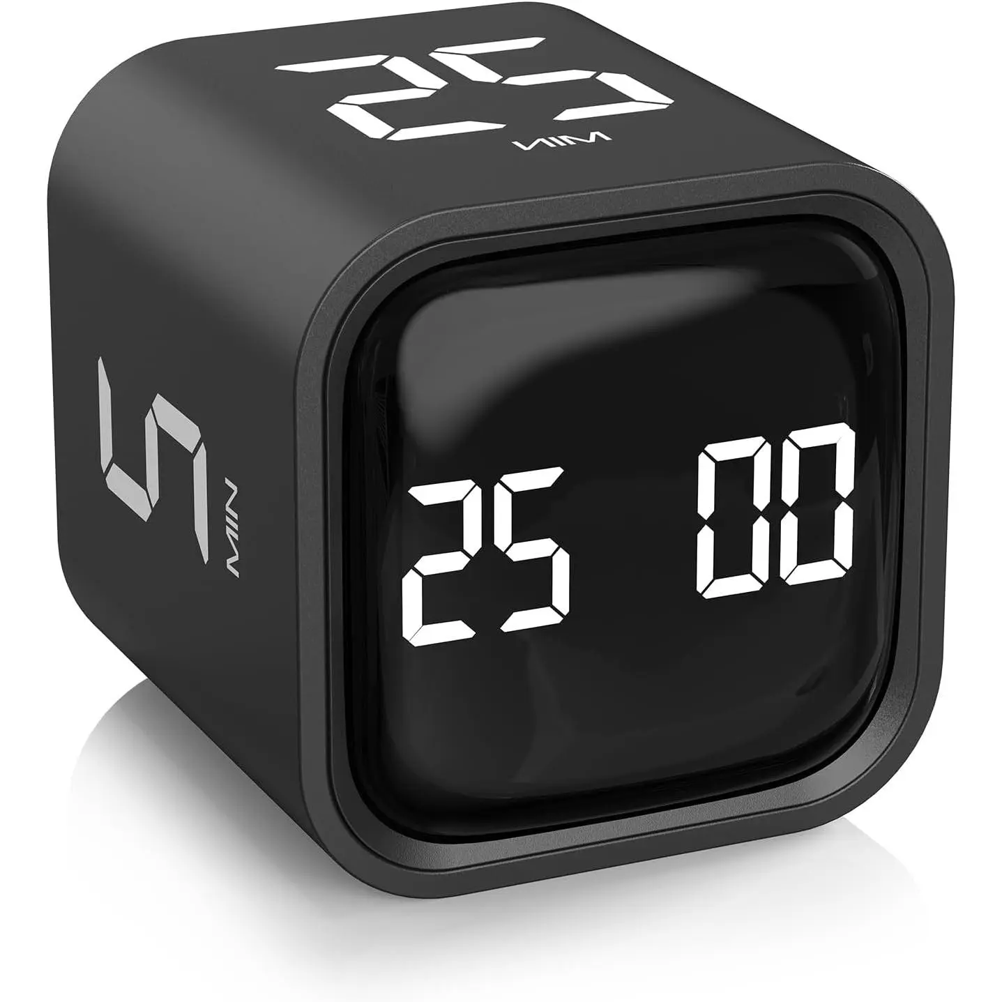 Rotating Pomodoro Timer Desk Accessory - 5/25/10/50-Minute Presets, Flip Cube Productivity Tool, ADHD Support, Vibration/High-Low Volume/Custom Modes, for Kids, Kitchen Baking, Meal Prep, Workout, Office Stationery Supplies, Visual Display