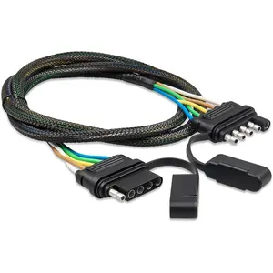 5 Way Flat Trailer Wire Extension 48 inch, Vehicle-Side and Trailer-Side 5-Pin Flat Wiring Harness 18 Guage Male and Female Trailer Wire Connector