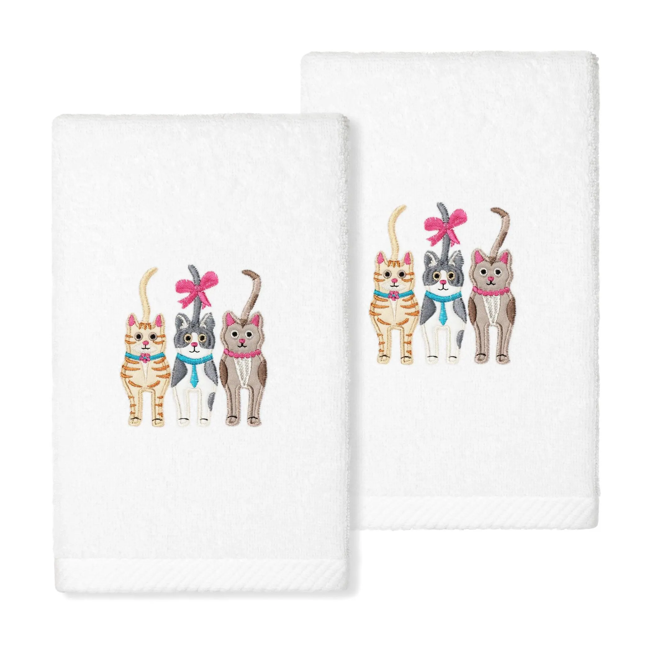 Linum Home Textiles Set of 2  "Cats" Embroidered Hand Towels