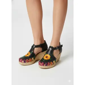 Mexican Girasol Tacones Negros - Sunflower Black Heels