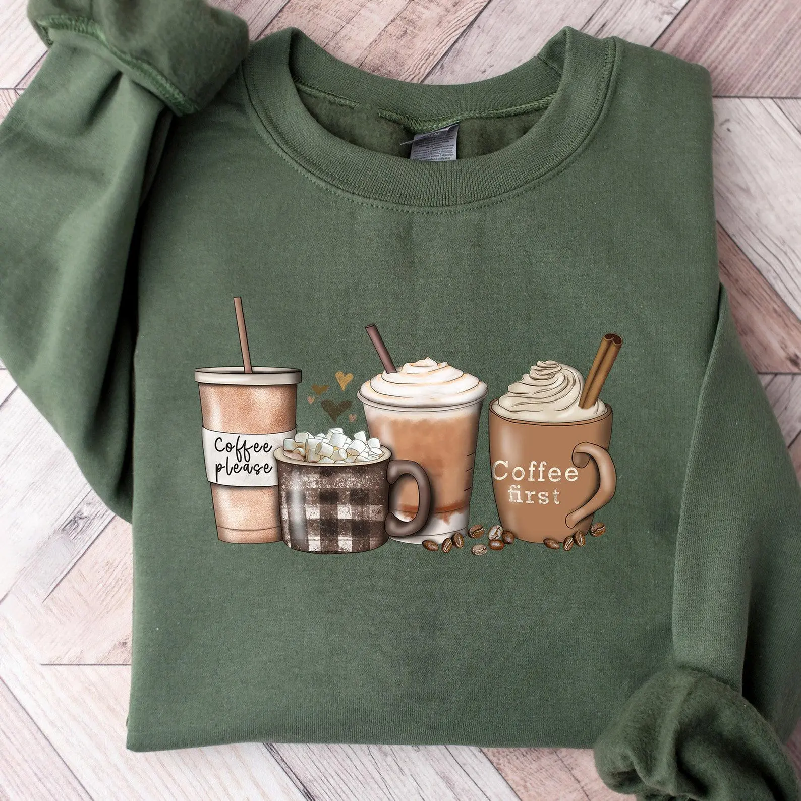 Cinnamon Coffee Sweatshirt – First Coffee Lover Gift, Cozy Coffee Cups Design