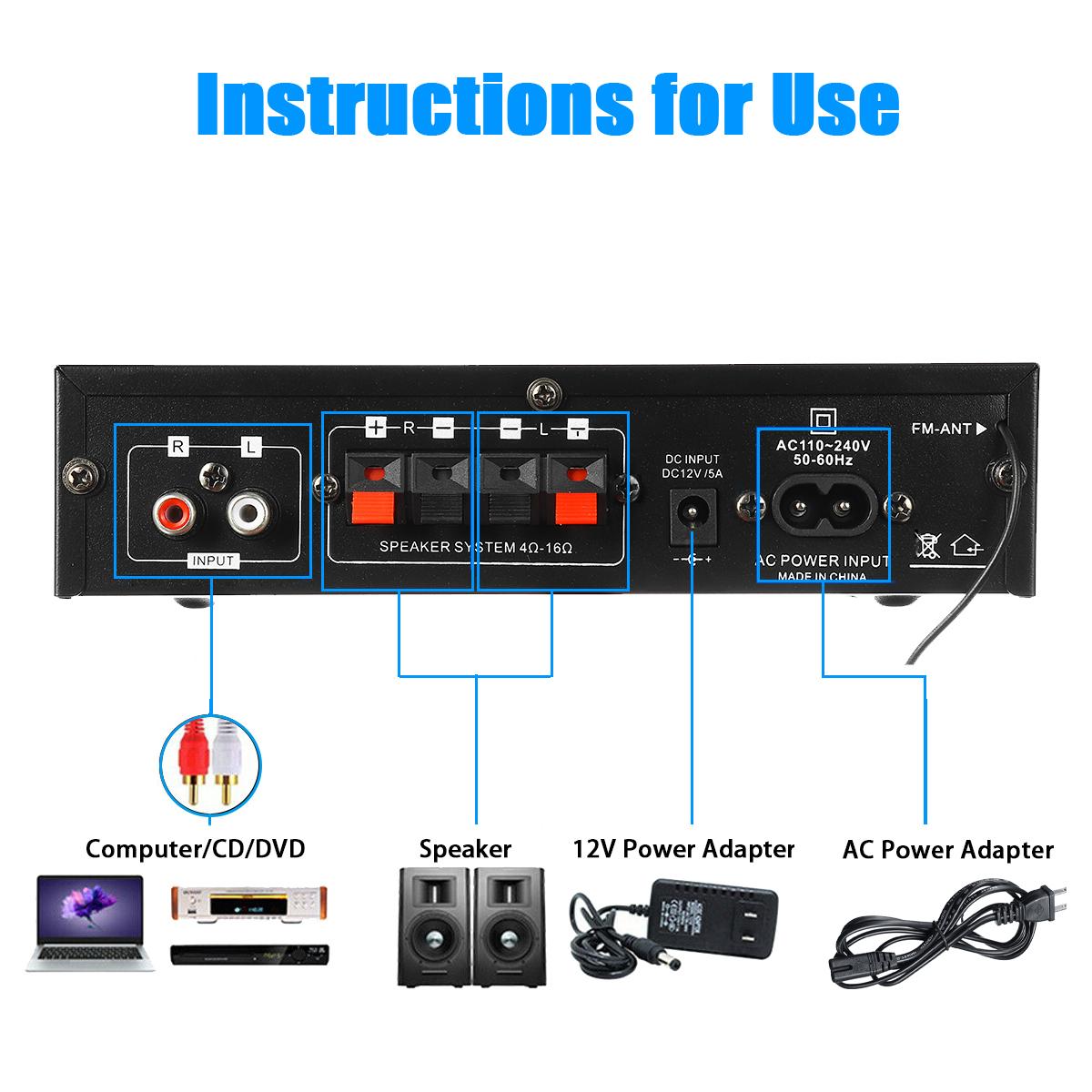 2*30W Digital HIFI Power Amplifier Bluetooth 5.0 USB FM TF Card Stereo Home Car Audio AMP with Remote Control US Plug 2*30W Digital HIFI Power Amplifier Bluetooth 5.0 USB FM TF Card Stereo Home Car Audio AMP with Remote Control US Plug