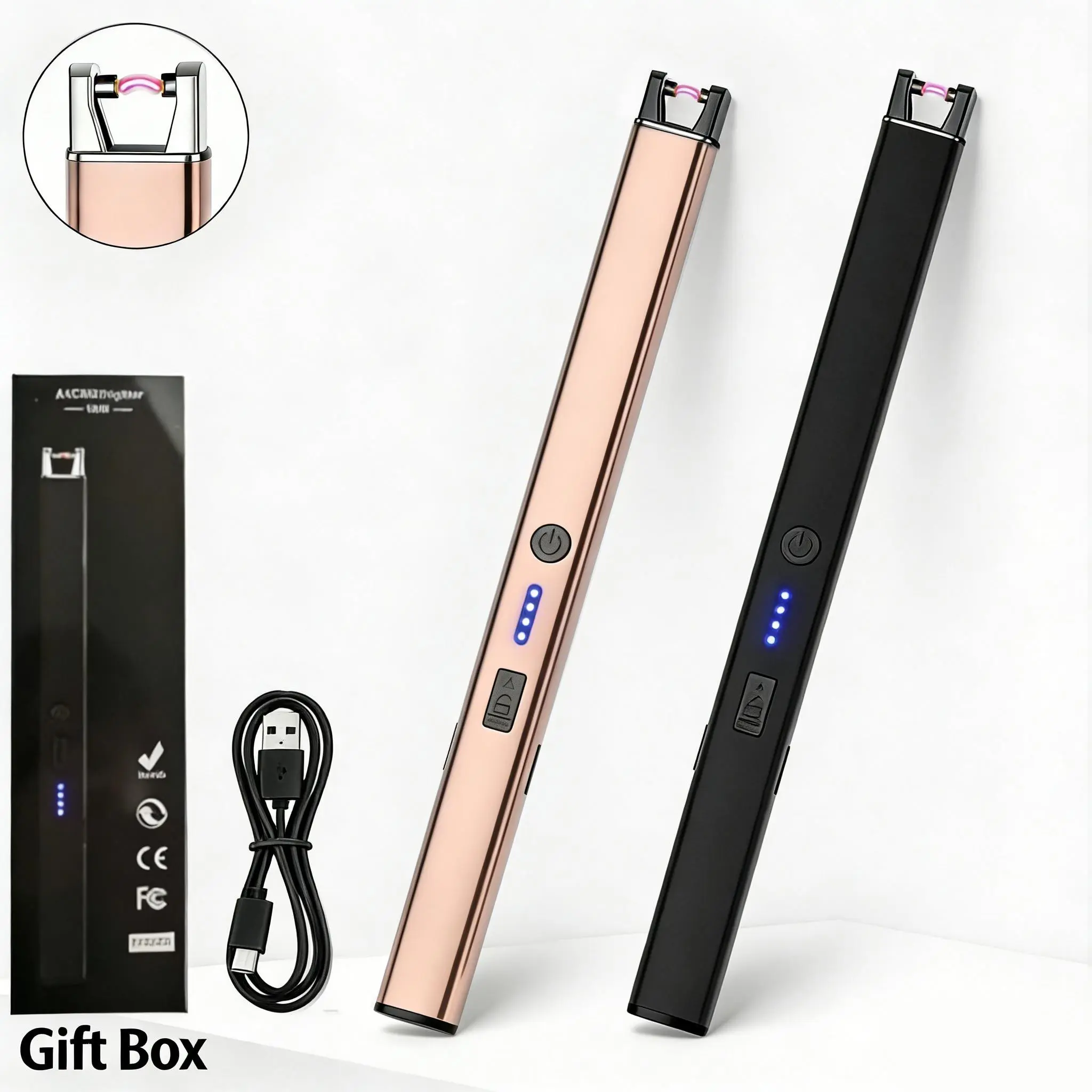 2-Pack Lockable Windproof Plasma Arc USB-C Lighter with LED Display, Safety Lock, Flameless Design, USB-C Rechargeable, Lighter Accessories for Campfire, BBQ, Gift Box Included
