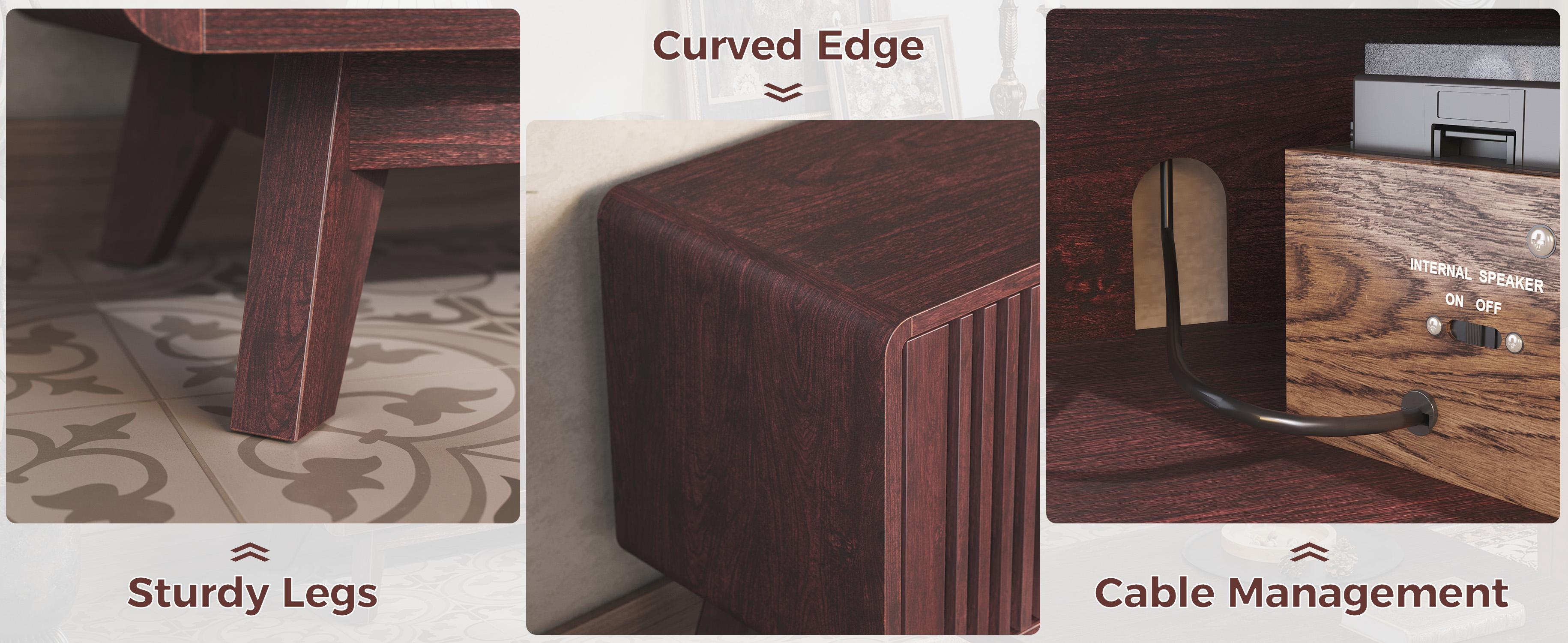 IRONCK 63'' TV Stand for TVs Up to 70", TV Console with 2 Sliding Doors in Grille Design and Charging Station, Mid Century Modern Entertainment Center with Storage for Living Room